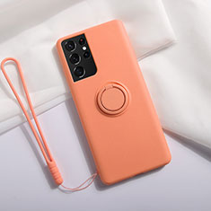 Silikon Hülle Handyhülle Ultra Dünn Schutzhülle Tasche Flexible mit Magnetisch Fingerring Ständer A01 für Samsung Galaxy S21 Ultra 5G Orange