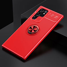 Silikon Hülle Handyhülle Ultra Dünn Schutzhülle Tasche Flexible mit Magnetisch Fingerring Ständer A01 für Samsung Galaxy S21 Ultra 5G Rot