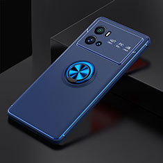 Silikon Hülle Handyhülle Ultra Dünn Schutzhülle Tasche Flexible mit Magnetisch Fingerring Ständer A01 für Vivo iQOO 9 5G Blau