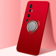 Silikon Hülle Handyhülle Ultra Dünn Schutzhülle Tasche Flexible mit Magnetisch Fingerring Ständer A01 für Xiaomi Mi 10 Ultra Rot