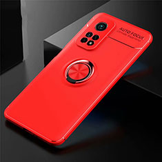 Silikon Hülle Handyhülle Ultra Dünn Schutzhülle Tasche Flexible mit Magnetisch Fingerring Ständer A01 für Xiaomi Mi 10T 5G Rot