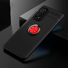 Silikon Hülle Handyhülle Ultra Dünn Schutzhülle Tasche Flexible mit Magnetisch Fingerring Ständer A01 für Xiaomi Mi 10T 5G Rot und Schwarz
