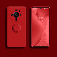 Silikon Hülle Handyhülle Ultra Dünn Schutzhülle Tasche Flexible mit Magnetisch Fingerring Ständer A01 für Xiaomi Mi 12 Ultra 5G Rot