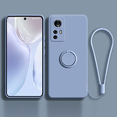 Silikon Hülle Handyhülle Ultra Dünn Schutzhülle Tasche Flexible mit Magnetisch Fingerring Ständer A01 für Xiaomi Mi 12X 5G Lavendel Grau