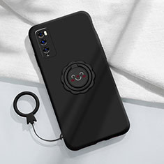 Silikon Hülle Handyhülle Ultra Dünn Schutzhülle Tasche Flexible mit Magnetisch Fingerring Ständer A02 für Huawei Enjoy Z 5G Schwarz