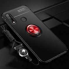 Silikon Hülle Handyhülle Ultra Dünn Schutzhülle Tasche Flexible mit Magnetisch Fingerring Ständer A02 für Oppo A31 Rot und Schwarz