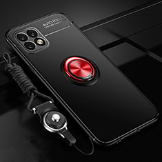 Silikon Hülle Handyhülle Ultra Dünn Schutzhülle Tasche Flexible mit Magnetisch Fingerring Ständer A02 für Oppo A73 5G Rot und Schwarz