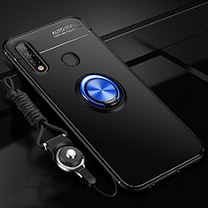 Silikon Hülle Handyhülle Ultra Dünn Schutzhülle Tasche Flexible mit Magnetisch Fingerring Ständer A02 für Oppo A8 Blau und Schwarz