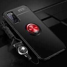 Silikon Hülle Handyhülle Ultra Dünn Schutzhülle Tasche Flexible mit Magnetisch Fingerring Ständer A02 für Oppo A92 Rot und Schwarz