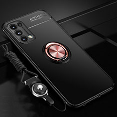 Silikon Hülle Handyhülle Ultra Dünn Schutzhülle Tasche Flexible mit Magnetisch Fingerring Ständer A02 für Oppo Find X3 Lite 5G Gold und Schwarz