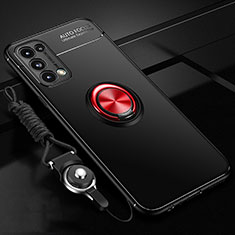 Silikon Hülle Handyhülle Ultra Dünn Schutzhülle Tasche Flexible mit Magnetisch Fingerring Ständer A02 für Oppo Find X3 Lite 5G Rot und Schwarz