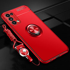 Silikon Hülle Handyhülle Ultra Dünn Schutzhülle Tasche Flexible mit Magnetisch Fingerring Ständer A02 für Oppo Reno5 5G Rot
