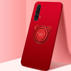 Silikon Hülle Handyhülle Ultra Dünn Schutzhülle Tasche Flexible mit Magnetisch Fingerring Ständer A02 für Realme X50 5G Rot