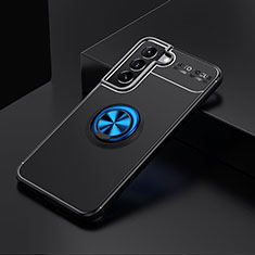 Silikon Hülle Handyhülle Ultra Dünn Schutzhülle Tasche Flexible mit Magnetisch Fingerring Ständer A02 für Samsung Galaxy S21 5G Blau und Schwarz