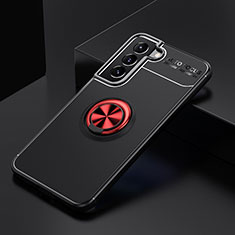 Silikon Hülle Handyhülle Ultra Dünn Schutzhülle Tasche Flexible mit Magnetisch Fingerring Ständer A02 für Samsung Galaxy S21 5G Rot und Schwarz