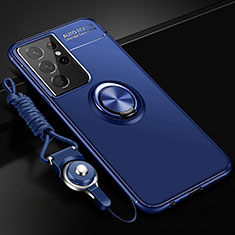 Silikon Hülle Handyhülle Ultra Dünn Schutzhülle Tasche Flexible mit Magnetisch Fingerring Ständer A02 für Samsung Galaxy S21 Ultra 5G Blau