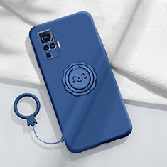 Silikon Hülle Handyhülle Ultra Dünn Schutzhülle Tasche Flexible mit Magnetisch Fingerring Ständer A02 für Vivo X51 5G Blau