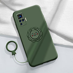 Silikon Hülle Handyhülle Ultra Dünn Schutzhülle Tasche Flexible mit Magnetisch Fingerring Ständer A02 für Vivo X51 5G Grün