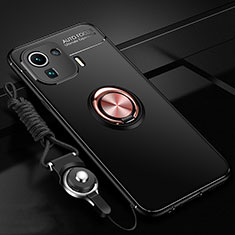 Silikon Hülle Handyhülle Ultra Dünn Schutzhülle Tasche Flexible mit Magnetisch Fingerring Ständer A02 für Xiaomi Mi 11 Pro 5G Gold und Schwarz