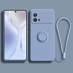 Silikon Hülle Handyhülle Ultra Dünn Schutzhülle Tasche Flexible mit Magnetisch Fingerring Ständer A03 für Vivo iQOO 9 5G Lavendel Grau
