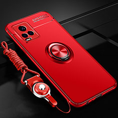Silikon Hülle Handyhülle Ultra Dünn Schutzhülle Tasche Flexible mit Magnetisch Fingerring Ständer A03 für Vivo V20 Pro 5G Rot