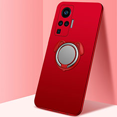 Silikon Hülle Handyhülle Ultra Dünn Schutzhülle Tasche Flexible mit Magnetisch Fingerring Ständer A03 für Vivo X50 Pro 5G Rot