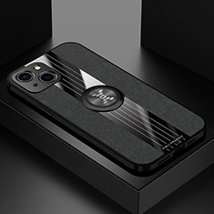 Silikon Hülle Handyhülle Ultra Dünn Schutzhülle Tasche Flexible mit Magnetisch Fingerring Ständer A04 für Apple iPhone 13 Schwarz