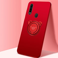 Silikon Hülle Handyhülle Ultra Dünn Schutzhülle Tasche Flexible mit Magnetisch Fingerring Ständer A04 für Oppo A31 Rot