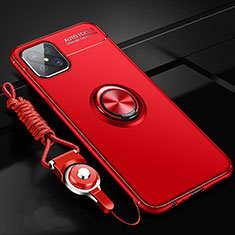 Silikon Hülle Handyhülle Ultra Dünn Schutzhülle Tasche Flexible mit Magnetisch Fingerring Ständer A04 für Oppo Reno4 Z 5G Rot