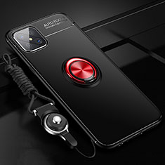 Silikon Hülle Handyhülle Ultra Dünn Schutzhülle Tasche Flexible mit Magnetisch Fingerring Ständer A04 für Oppo Reno4 Z 5G Rot und Schwarz