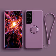 Silikon Hülle Handyhülle Ultra Dünn Schutzhülle Tasche Flexible mit Magnetisch Fingerring Ständer A04 für Samsung Galaxy S21 Plus 5G Violett