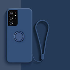 Silikon Hülle Handyhülle Ultra Dünn Schutzhülle Tasche Flexible mit Magnetisch Fingerring Ständer A04 für Samsung Galaxy S22 Ultra 5G Blau