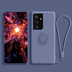 Silikon Hülle Handyhülle Ultra Dünn Schutzhülle Tasche Flexible mit Magnetisch Fingerring Ständer A04 für Samsung Galaxy S22 Ultra 5G Lavendel Grau