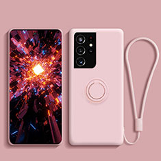 Silikon Hülle Handyhülle Ultra Dünn Schutzhülle Tasche Flexible mit Magnetisch Fingerring Ständer A04 für Samsung Galaxy S22 Ultra 5G Rosa