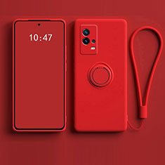 Silikon Hülle Handyhülle Ultra Dünn Schutzhülle Tasche Flexible mit Magnetisch Fingerring Ständer A04 für Vivo iQOO 8 5G Rot