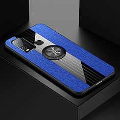 Silikon Hülle Handyhülle Ultra Dünn Schutzhülle Tasche Flexible mit Magnetisch Fingerring Ständer A04 für Vivo Y50 Blau