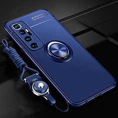 Silikon Hülle Handyhülle Ultra Dünn Schutzhülle Tasche Flexible mit Magnetisch Fingerring Ständer A04 für Xiaomi Mi 10 Ultra Blau