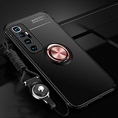 Silikon Hülle Handyhülle Ultra Dünn Schutzhülle Tasche Flexible mit Magnetisch Fingerring Ständer A04 für Xiaomi Mi 10 Ultra Gold und Schwarz