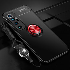 Silikon Hülle Handyhülle Ultra Dünn Schutzhülle Tasche Flexible mit Magnetisch Fingerring Ständer A04 für Xiaomi Mi 10 Ultra Rot und Schwarz