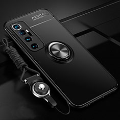 Silikon Hülle Handyhülle Ultra Dünn Schutzhülle Tasche Flexible mit Magnetisch Fingerring Ständer A04 für Xiaomi Mi 10 Ultra Schwarz