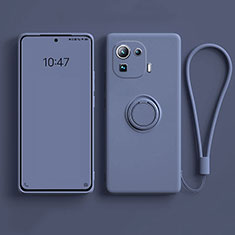 Silikon Hülle Handyhülle Ultra Dünn Schutzhülle Tasche Flexible mit Magnetisch Fingerring Ständer A04 für Xiaomi Mi 11 Pro 5G Lavendel Grau