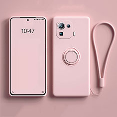 Silikon Hülle Handyhülle Ultra Dünn Schutzhülle Tasche Flexible mit Magnetisch Fingerring Ständer A04 für Xiaomi Mi 11 Pro 5G Rosa