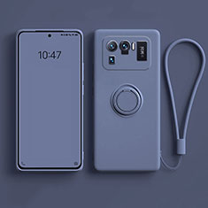 Silikon Hülle Handyhülle Ultra Dünn Schutzhülle Tasche Flexible mit Magnetisch Fingerring Ständer A04 für Xiaomi Mi 11 Ultra 5G Lavendel Grau
