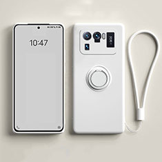 Silikon Hülle Handyhülle Ultra Dünn Schutzhülle Tasche Flexible mit Magnetisch Fingerring Ständer A04 für Xiaomi Mi 11 Ultra 5G Weiß