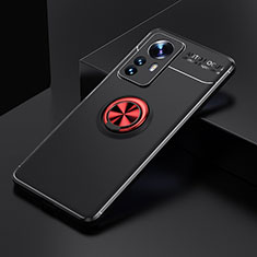 Silikon Hülle Handyhülle Ultra Dünn Schutzhülle Tasche Flexible mit Magnetisch Fingerring Ständer A04 für Xiaomi Mi 12 5G Rot und Schwarz