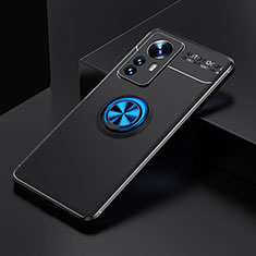 Silikon Hülle Handyhülle Ultra Dünn Schutzhülle Tasche Flexible mit Magnetisch Fingerring Ständer A04 für Xiaomi Mi 12 Lite 5G Blau und Schwarz