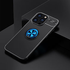 Silikon Hülle Handyhülle Ultra Dünn Schutzhülle Tasche Flexible mit Magnetisch Fingerring Ständer A05 für Apple iPhone 14 Pro Blau und Schwarz