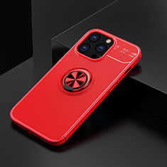 Silikon Hülle Handyhülle Ultra Dünn Schutzhülle Tasche Flexible mit Magnetisch Fingerring Ständer A05 für Apple iPhone 14 Pro Rot