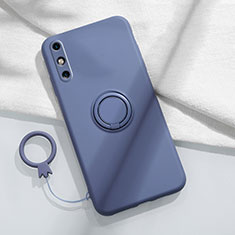 Silikon Hülle Handyhülle Ultra Dünn Schutzhülle Tasche Flexible mit Magnetisch Fingerring Ständer A05 für Huawei Enjoy 10e Grau