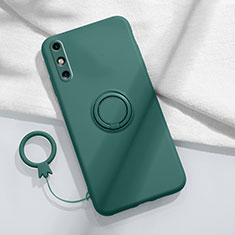 Silikon Hülle Handyhülle Ultra Dünn Schutzhülle Tasche Flexible mit Magnetisch Fingerring Ständer A05 für Huawei Enjoy 10e Grün
